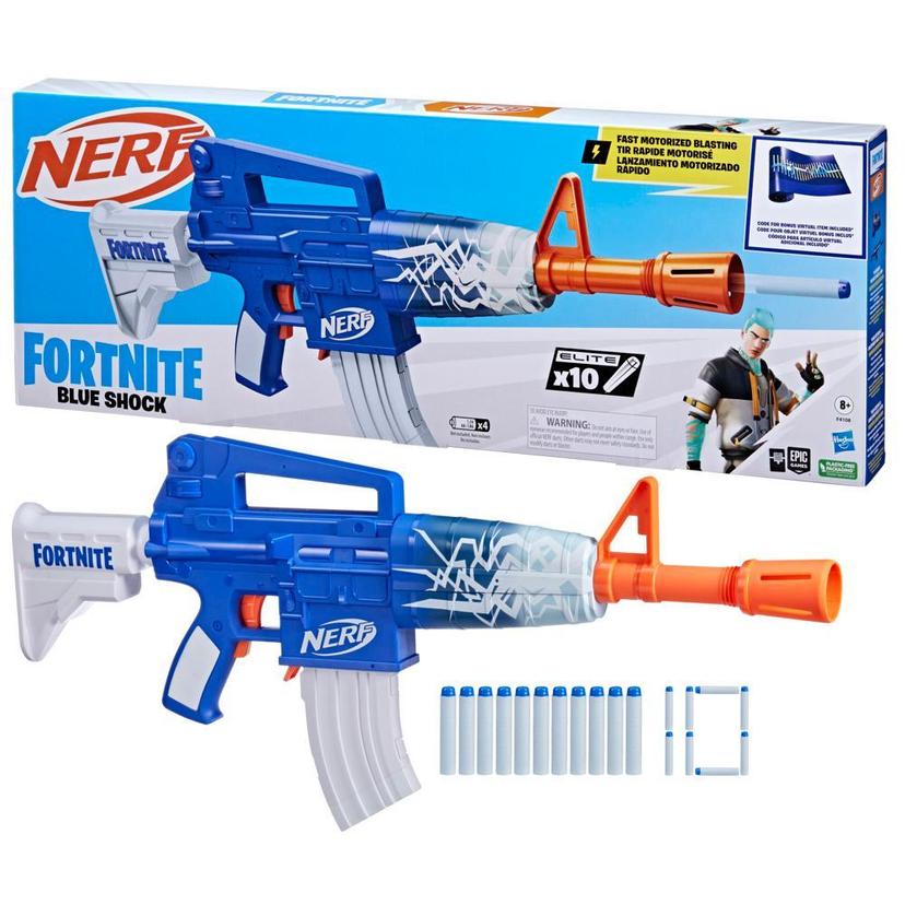 Nerf Fortnite Blue Shock Dart Blaster, 10-Dart Clip, 10 Elite Nerf Darts, Unlock Code product image 1