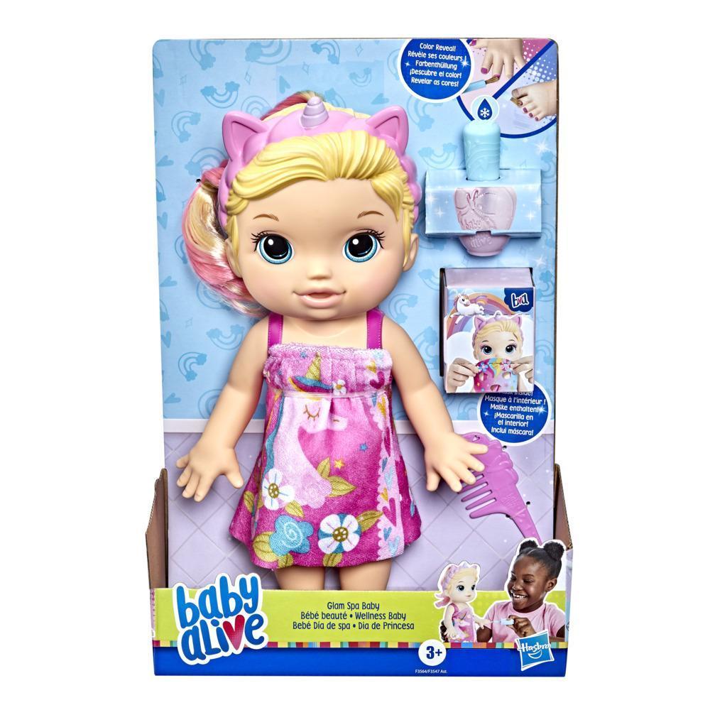 Baby Alive Glam Spa Baby Doll, Unicorn, Color Reveal Nails and Makeup, 12.8-Inch Waterplay Toy, Kids 3 and Up, Blonde Hair product thumbnail 1