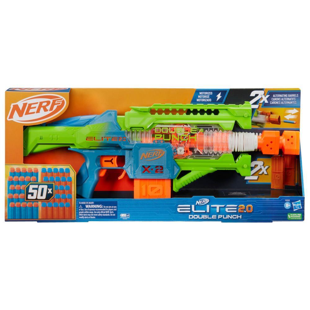 Nerf Elite 2.0 Double Punch Dart Blaster, 50 Nerf Elite Darts, 2x 10-Dart Clips, Motorized Nerf Blaster, Ages 8+ product thumbnail 1