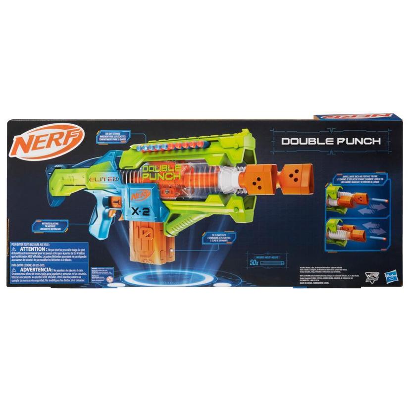 Nerf Elite 2.0 Double Punch Dart Blaster, 50 Nerf Elite Darts, 2x 10-Dart Clips, Motorized Nerf Blaster, Ages 8+ product image 1