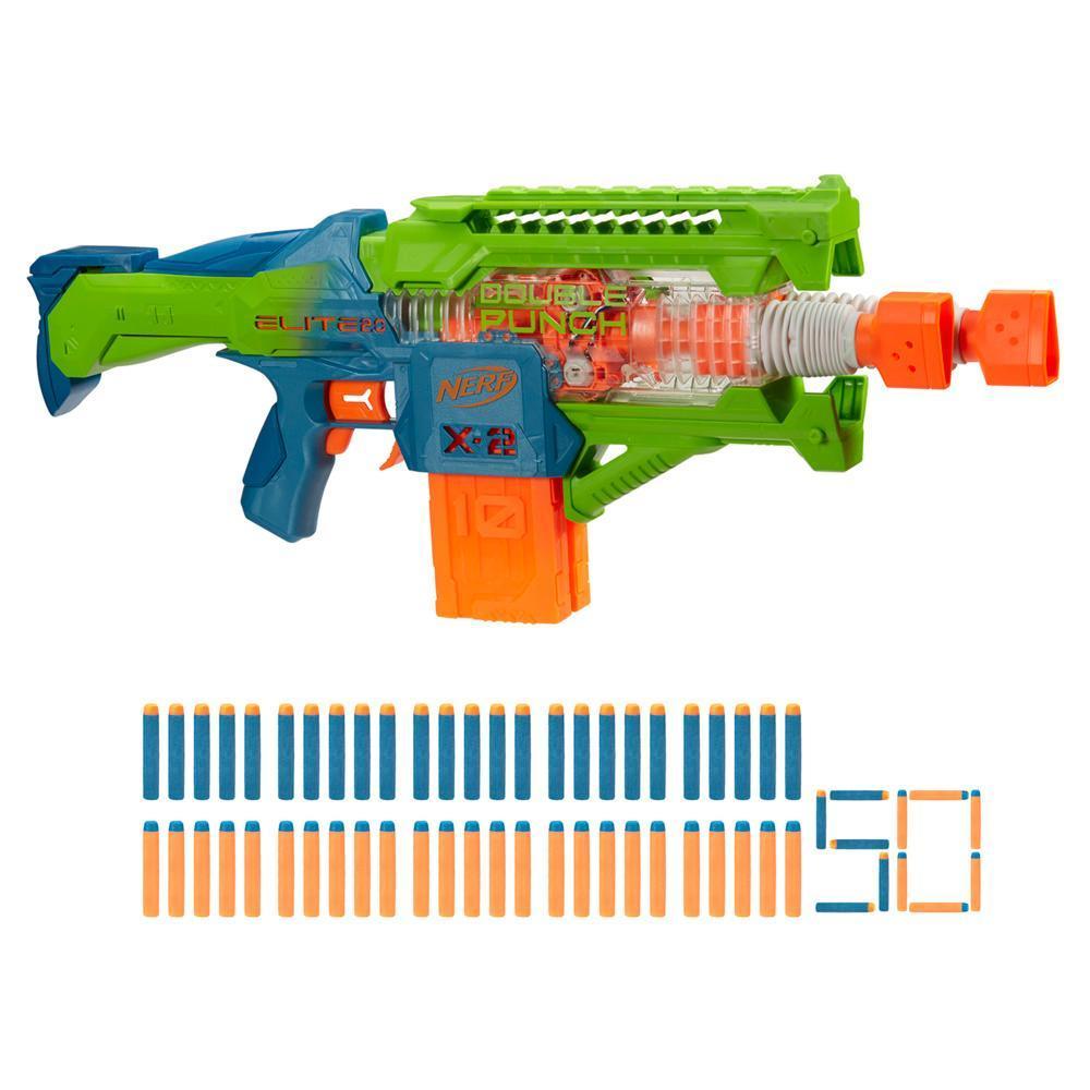 Nerf Elite 2.0 Double Punch Dart Blaster, 50 Nerf Elite Darts, 2x 10-Dart Clips, Motorized Nerf Blaster, Ages 8+ product thumbnail 1