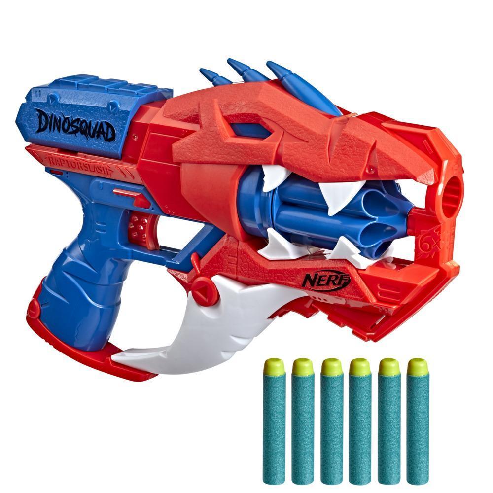 Nerf DinoSquad Raptor-Slash Dart Blaster, 6-Dart Rotating Drum, Slam Fire, 6 Nerf Darts, Velociraptor Dinosaur Design product thumbnail 1