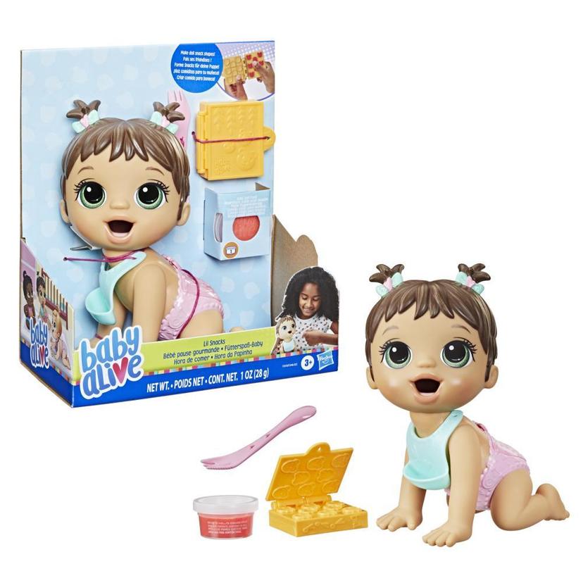 Baby Alive Lil Snacks Doll, Eats and "Poops," 8-inch Baby Doll with Snack Mold, Toy for Kids Ages 3 and Up, Brown Hair product image 1