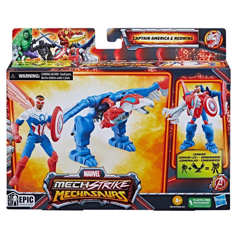 Marvel Mech Strike Mechasaurs Captain America (4”) with Redwing Mechasaur Action Figures product image 1