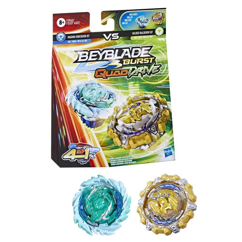 Beyblade Burst QuadDrive Magma Roktavor R7 and Gilded Balderov B7 Spinning Top Dual Pack -- Battling Game Top Toy product image 1