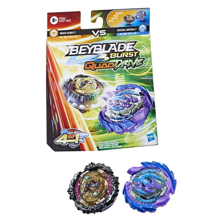 Beyblade Burst QuadDrive Wrath Fafnir F7 and Berserk Linwyrm L7 Spinning Top Dual Pack -- Battling Game Top Toy product image 1