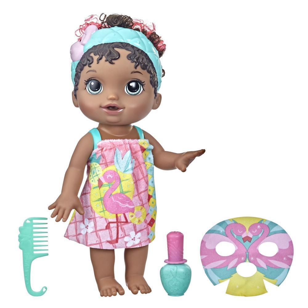 Baby Alive Glam Spa Baby Doll, Flamingo, Color Reveal Nails and Makeup, 12.4-Inch Waterplay Toy, Kids 3 and Up, Black Hair product thumbnail 1