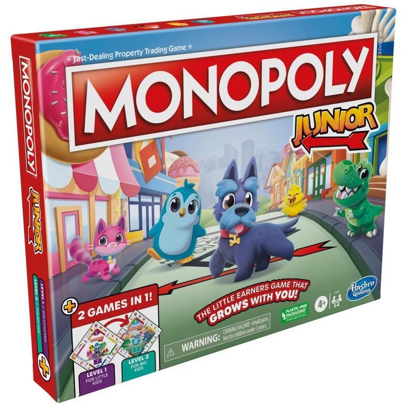 Monopoly Junior, Plateau de Jeu réversible, 2 Jeux en 1, pour