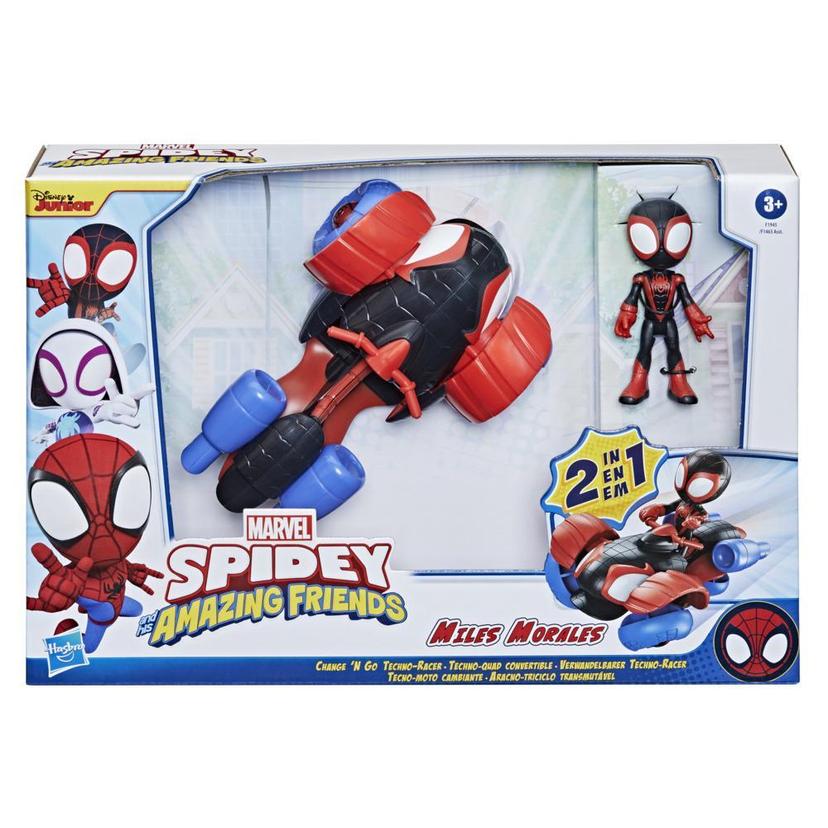  Spidey and His Amazing Friends Marvel Spidey and His Amazing  Friends Change 'N Go Techno-Racer Vehicle and Miles Morales: Spider-Man  4-inch Action Figure,for Kids Ages 3 and Up,Black : Everything Else