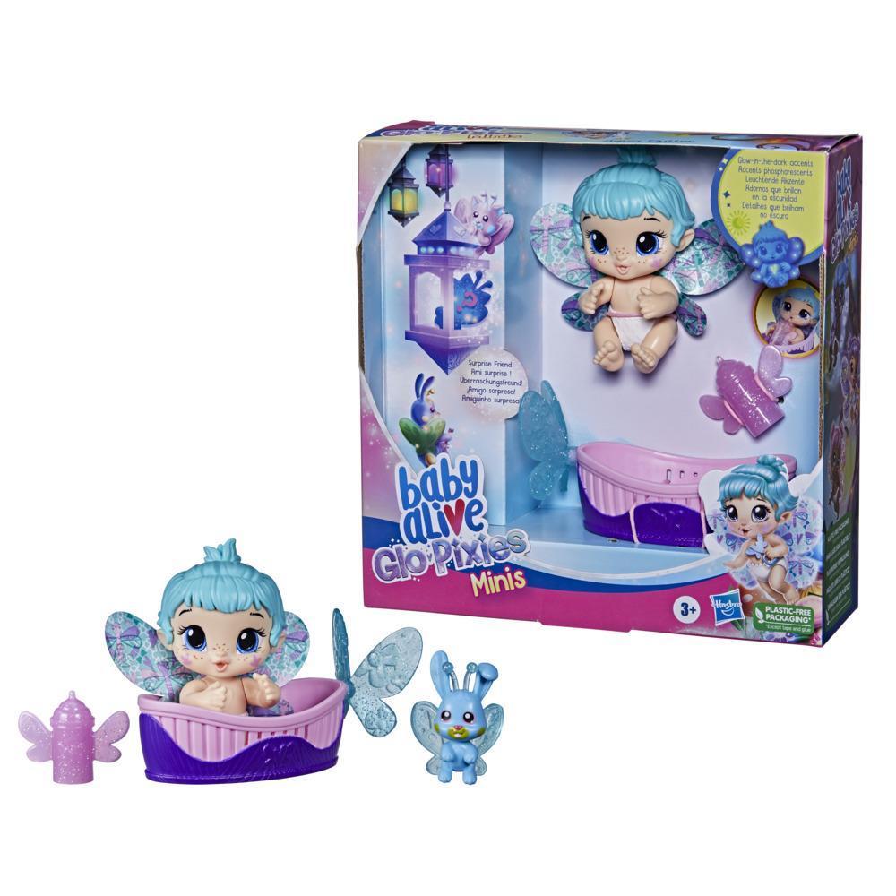 Baby Alive GloPixies Minis Doll, Aqua Flutter, Glow-In-The-Dark 3.75-Inch Pixie Toy with Surprise Friend, Kids 3 and Up product thumbnail 1