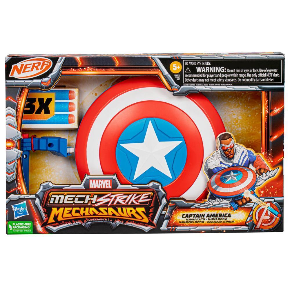 Marvel Mech Strike Mechasaurs Captain America Redwing, NERF Blaster with 3 Darts product thumbnail 1