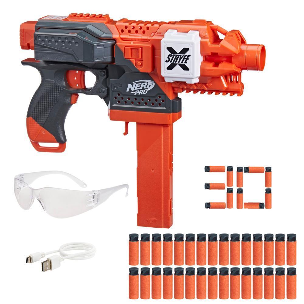 Nerf Pro Stryfe X Dart Blaster, Battery, 30 Nerf AccuStrike Half-Length Darts, Magazine, Eyewear product thumbnail 1