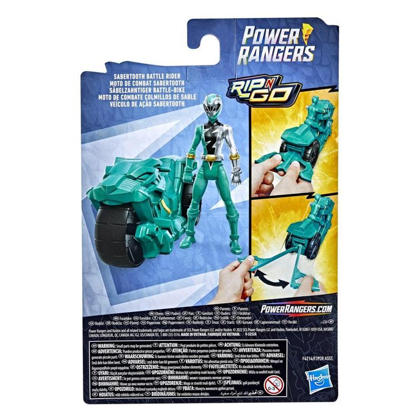 Power Rangers Dino Fury Rip N Go Sabertooth Battle Rider and Dino Fury Green Ranger 6-Inch-Scale Vehicle and Figure Toy product image 1