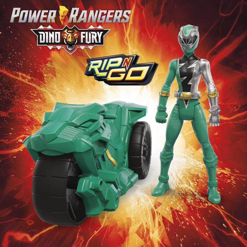 Power Rangers Dino Fury Rip N Go Sabertooth Battle Rider and Dino Fury Green Ranger 6-Inch-Scale Vehicle and Figure Toy product image 1