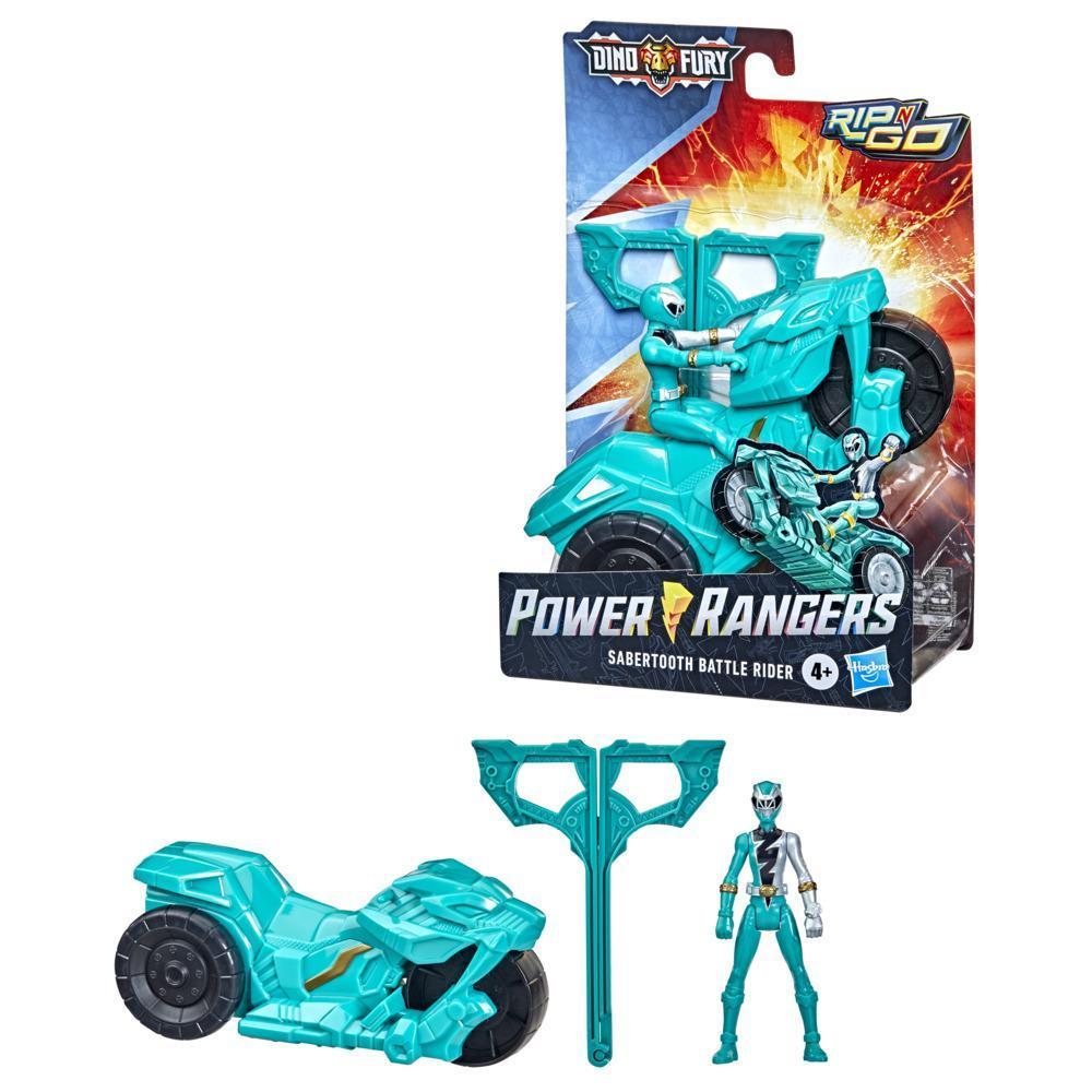 Power Rangers Dino Fury Rip N Go Sabertooth Battle Rider and Dino Fury Green Ranger 6-Inch-Scale Vehicle and Figure Toy product thumbnail 1