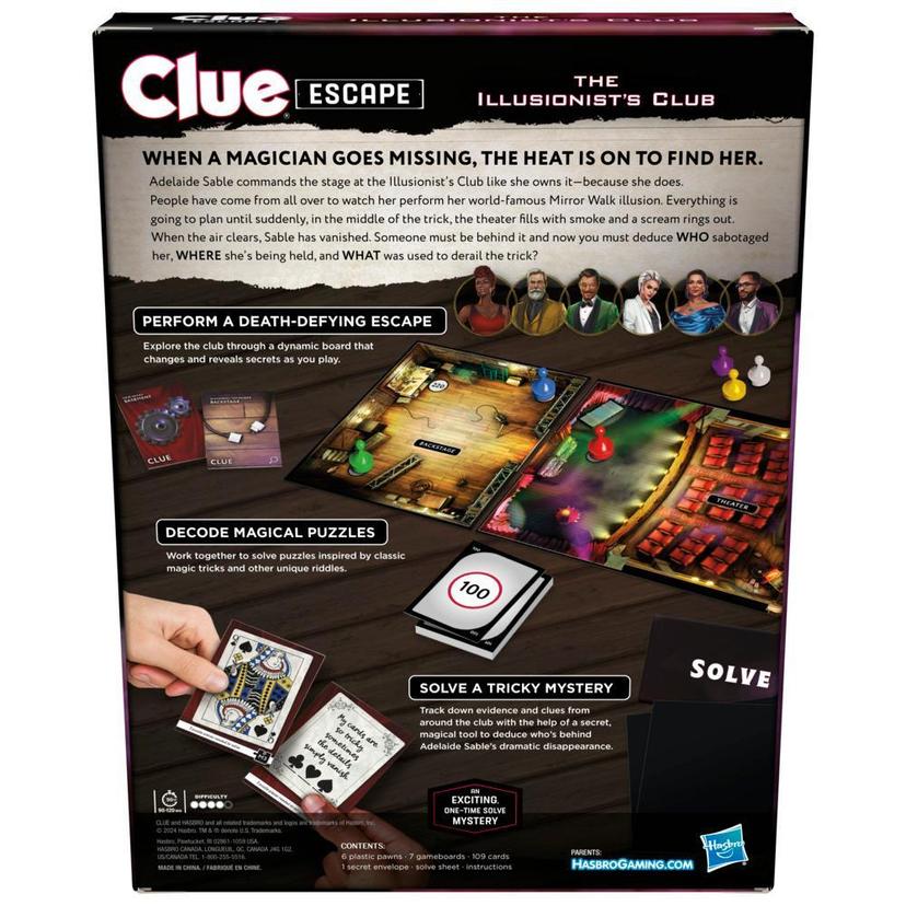 Clue Escape: The Illusionist’s Club Board Game, 1-Time Solve Escape Room Games, Mystery Games, Ages 10+ product image 1