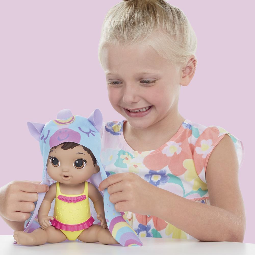 Baby Alive Sunshine Love Doll, Unicorn Towel, 10-Inch Waterplay Baby Doll, Sunglasses, Brown Hair Toy for Kids 3 and Up product thumbnail 1