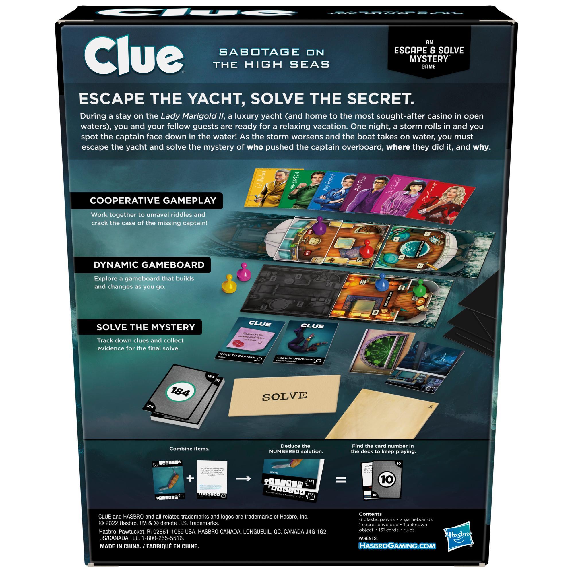 Clue Sabotage on the High Seas, An Escape & Solve Mystery Game, Board Game  for Ages 10+ - Hasbro Games