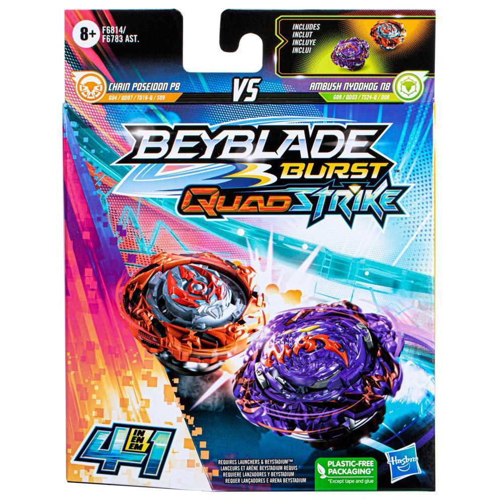 Beyblade Burst QuadStrike Ambush Nyddhog N8 and Chain Poseidon P8 Dual Pack, Battling Game Toy product thumbnail 1