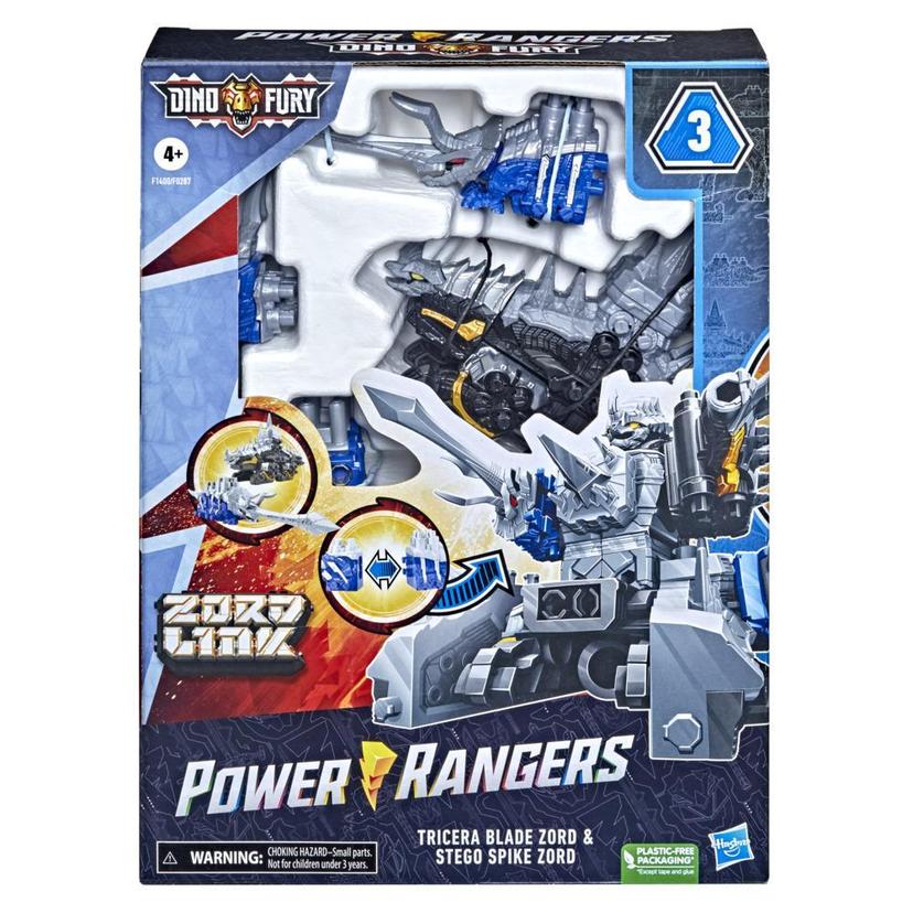 Power Rangers Dino Fury Tricera Blade and Stego Spike Zord Toys For Kids Ages 4 and Up Zord Link Custom Build System product image 1