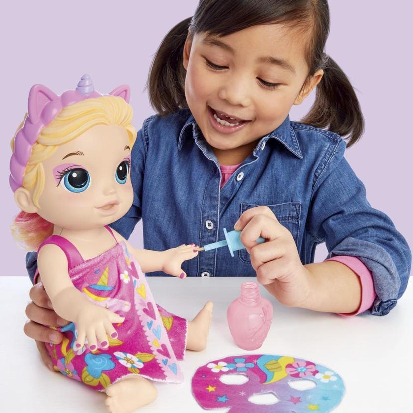 Baby Alive Glam Spa Baby Doll, Unicorn, Color Reveal Nails and Makeup, 12.8-Inch Waterplay Toy, Kids 3 and Up, Blonde Hair product image 1