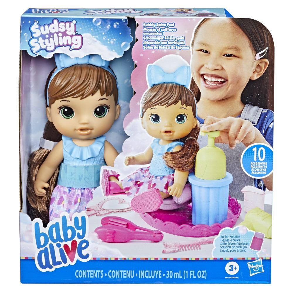 Baby Alive Sudsy Styling Doll, 12-Inch Toy for Kids 3 and Up, Salon Baby Doll Accessories, Bubble Solution, Brown Hair product thumbnail 1