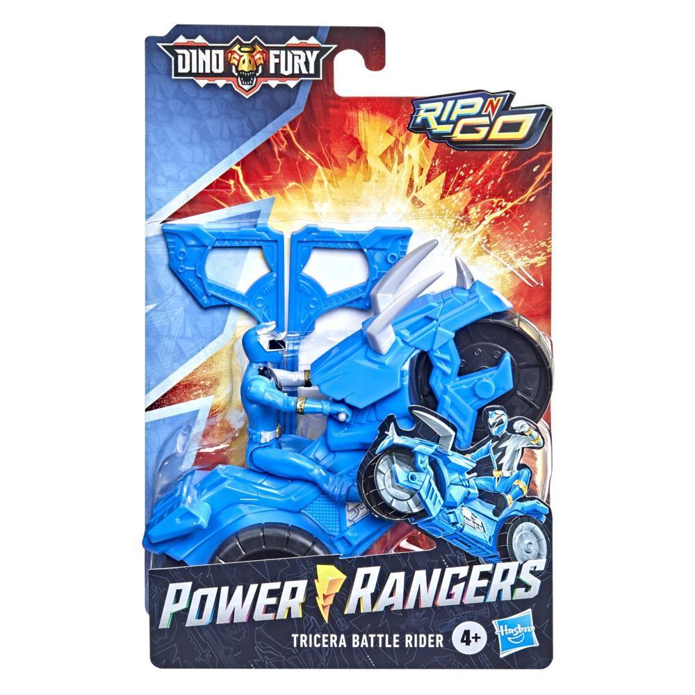 Power Rangers Dino Fury Rip N Go Tricera Battle Rider and Dino Fury Blue Ranger 6-Inch-Scale Vehicle and Figure, Toys product thumbnail 1