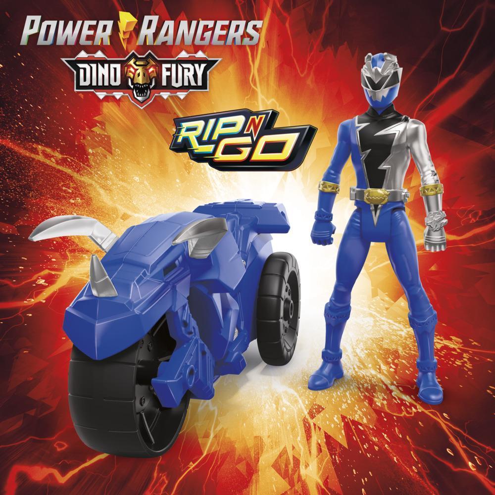 Power Rangers Dino Fury Rip N Go Tricera Battle Rider and Dino Fury Blue Ranger 6-Inch-Scale Vehicle and Figure, Toys product thumbnail 1