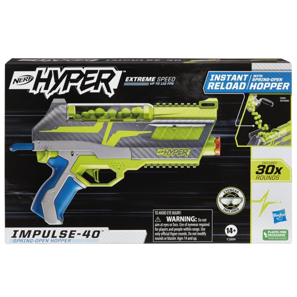 Nerf Hyper Impulse-40 Blaster, 30 Nerf Hyper Rounds, Spring-Open Hopper, Up To 110 FPS Velocity, Eyewear Included product thumbnail 1