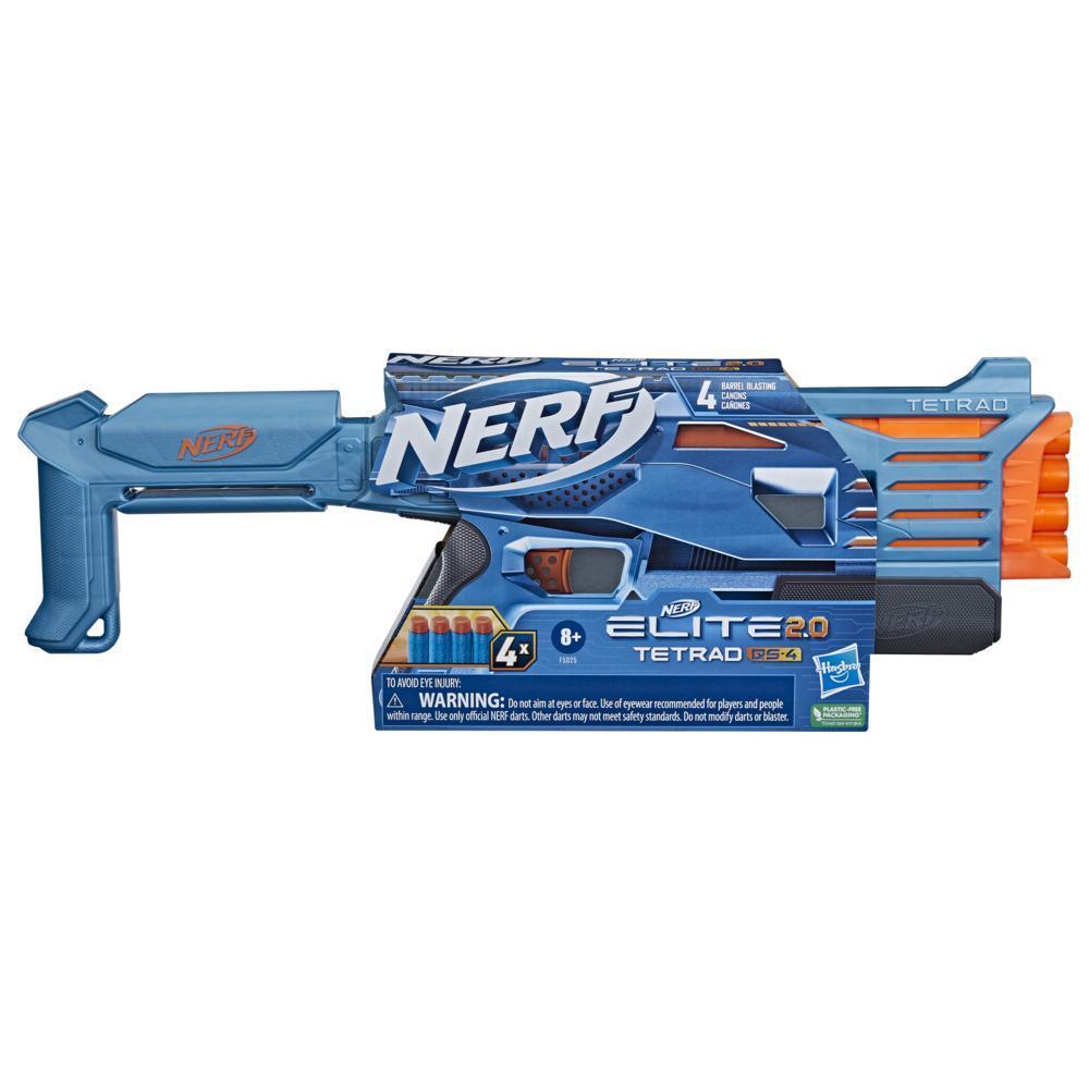 Nerf Elite 2.0 Tetrad QS-4 Blaster, 4 Nerf Elite Darts, 4-Barrel Blasting, Tactical Rail for Customizing Capability product thumbnail 1
