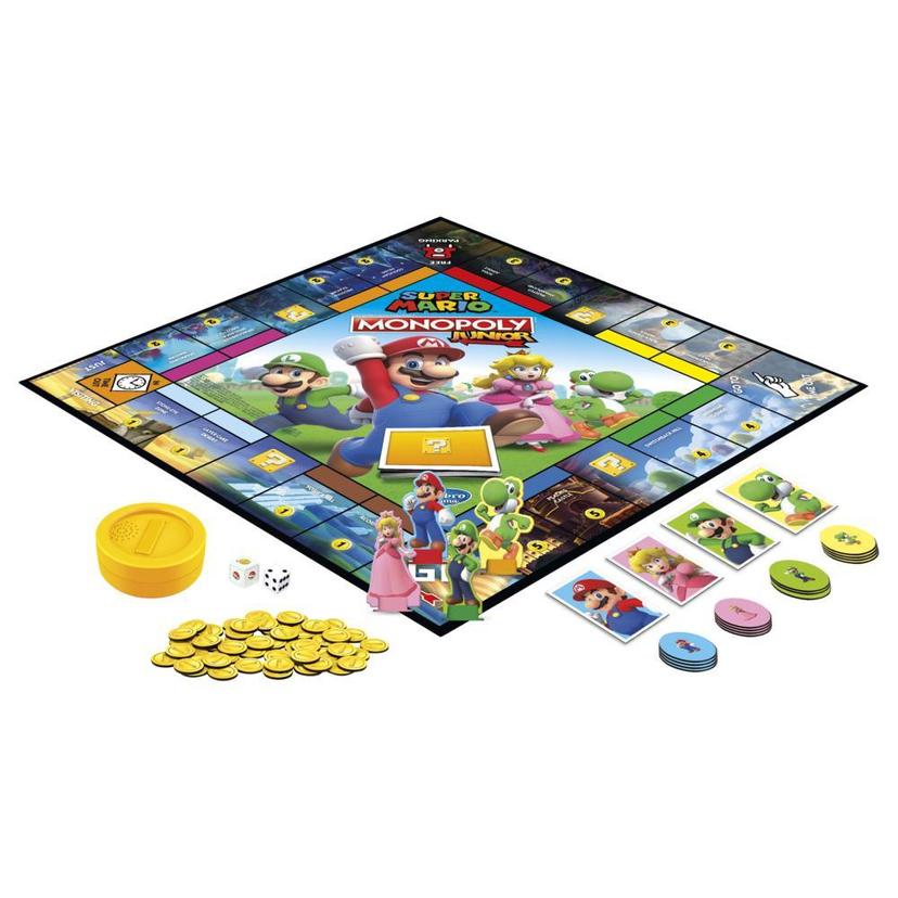 Monopoly Junior Super Mario Edition Board Game, Fun Kids' Ages 5 and Up,  Explore The Mushroom Kingdom as Mario, Peach, Yoshi, or Luigi (