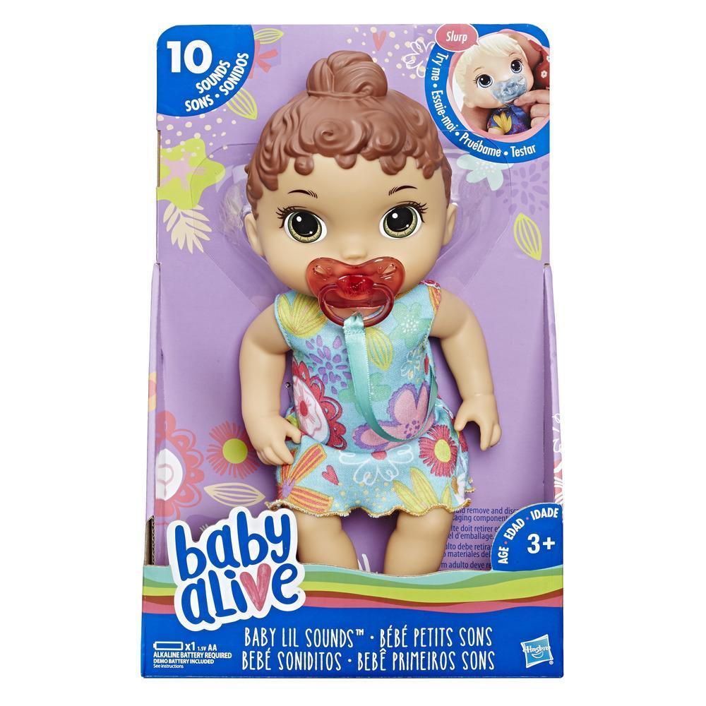 Baby Alive Baby Lil Sounds: Interactive Brown Hair Baby Doll for Girls and Boys Ages 3 and Up, Makes 10 Sound Effects, including Giggles, Cries, Baby Doll with Pacifier product thumbnail 1