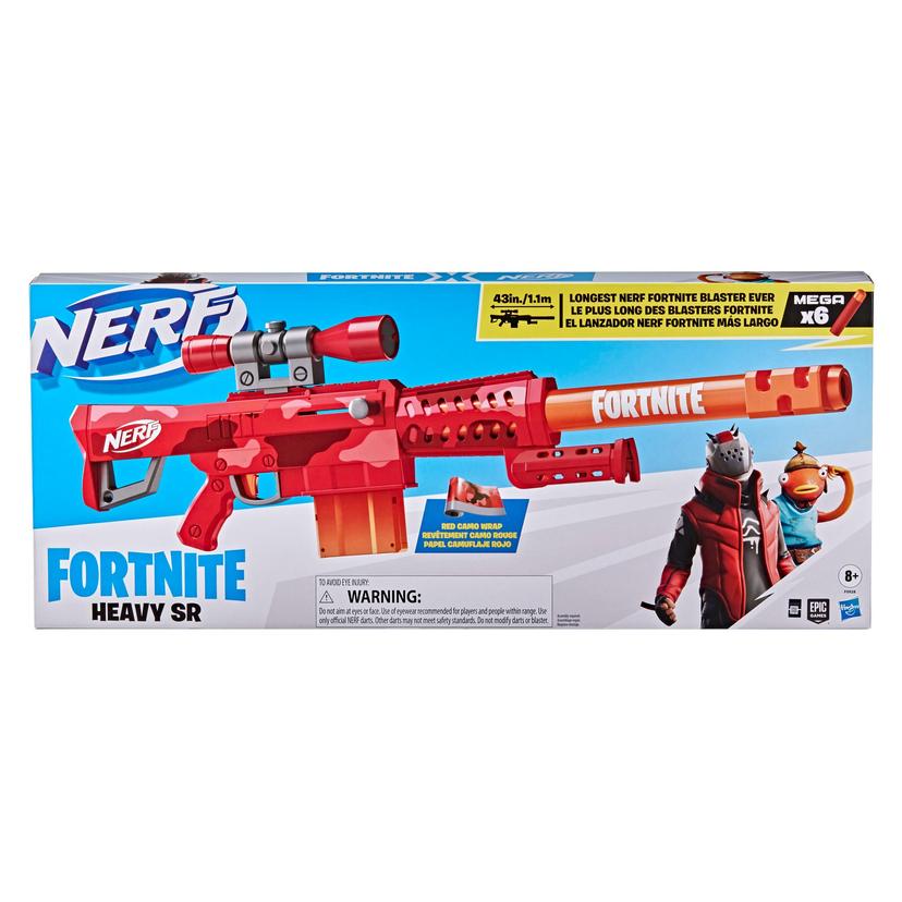 Nerf Fortnite Heavy SR Blaster, Longest Nerf Fortnite Blaster Ever,  Removable Scope, 6 Nerf Mega Darts, 6-Dart Clip - Nerf