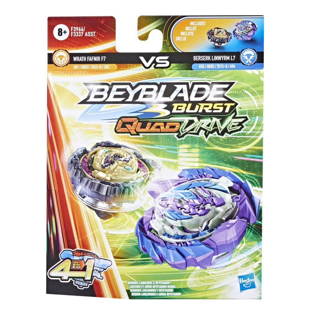 Beyblade Burst QuadDrive Wrath Fafnir F7 and Berserk Linwyrm L7 Spinning Top Dual Pack -- Battling Game Top Toy product thumbnail 1