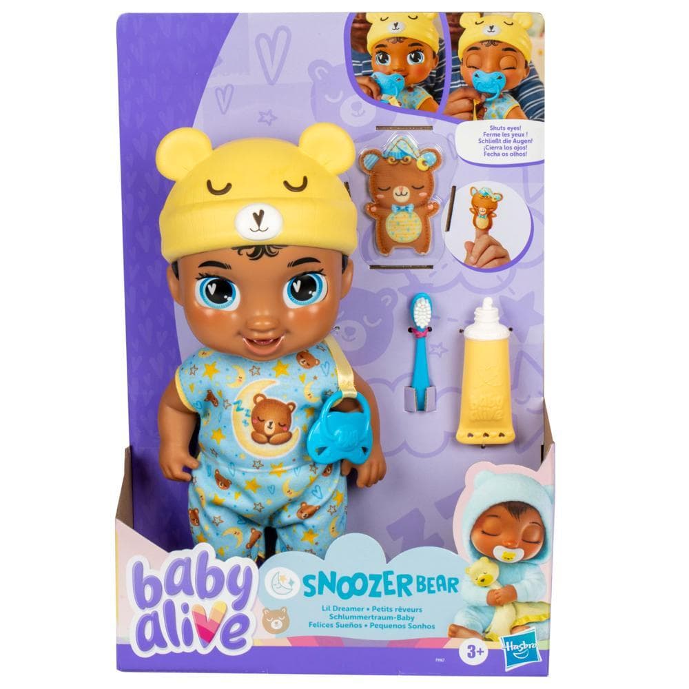 Baby Alive Lil Dreamer Snoozer Bear Black Hair Baby Doll Sleepover Toy for Girls & Boys 3+ product image 1
