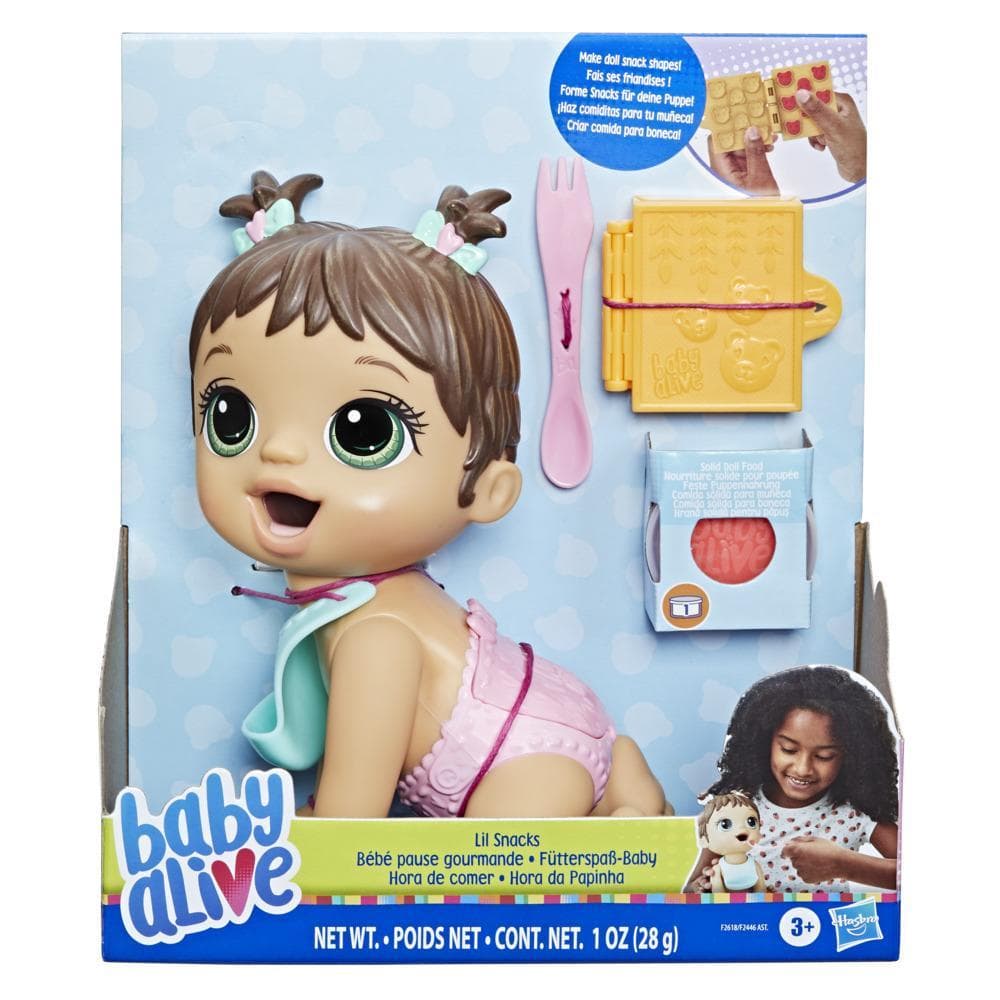 Baby Alive Lil Snacks Doll, Eats and "Poops," 8-inch Baby Doll with Snack Mold, Toy for Kids Ages 3 and Up, Brown Hair product thumbnail 1