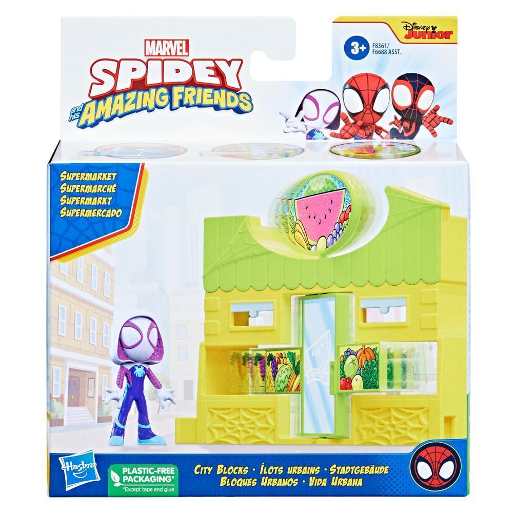 Marvel Spidey and His Amazing Friends City Blocks Ghost Spider Supermarket, Kids Playset product thumbnail 1