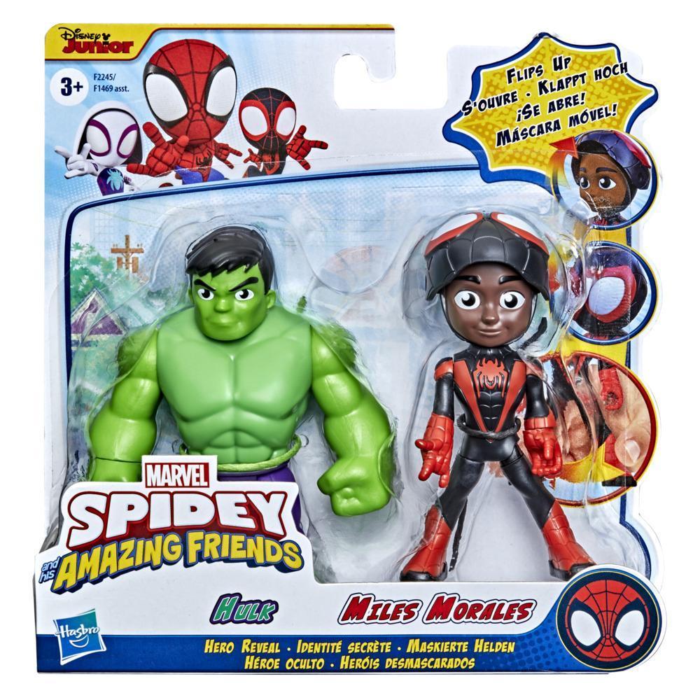 Marvel Spidey and His Amazing Friends Hero Reveal Figure 2-Pack, Mask Flip Feature, Miles Morales: Spider-Man and Hulk, 3 And Up product thumbnail 1