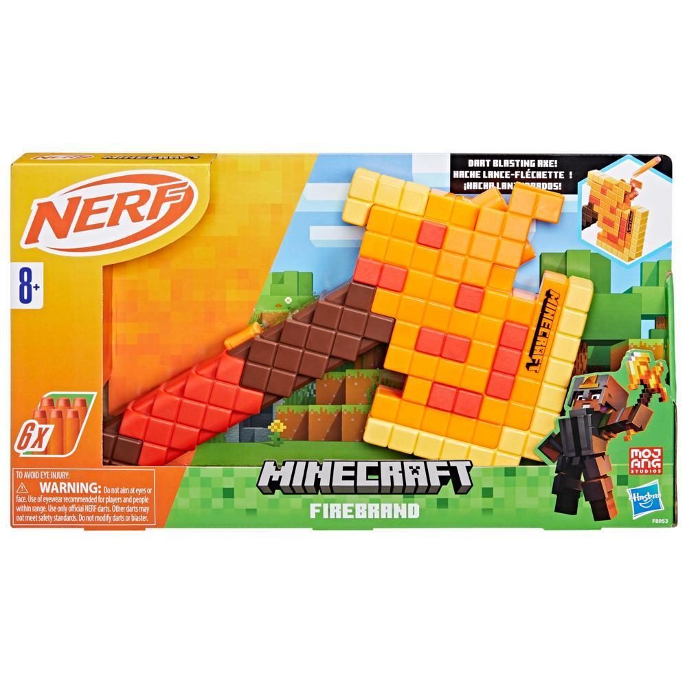 Hasbro Nerf Minecraft Firebrand, Dart Blasting Axe, 6 Elite Foam