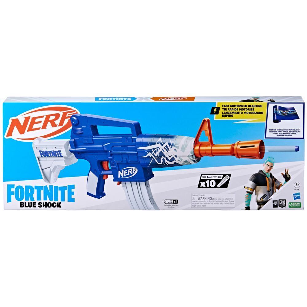 Nerf Fortnite Blue Shock, blaster avec chargeur à 10 fléchettes, 10 fléchettes Nerf Elite et code pour déverrouiller un revêtement product thumbnail 1