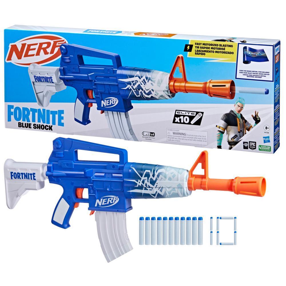 Nerf Fortnite Blue Shock, blaster avec chargeur à 10 fléchettes, 10 fléchettes Nerf Elite et code pour déverrouiller un revêtement product thumbnail 1
