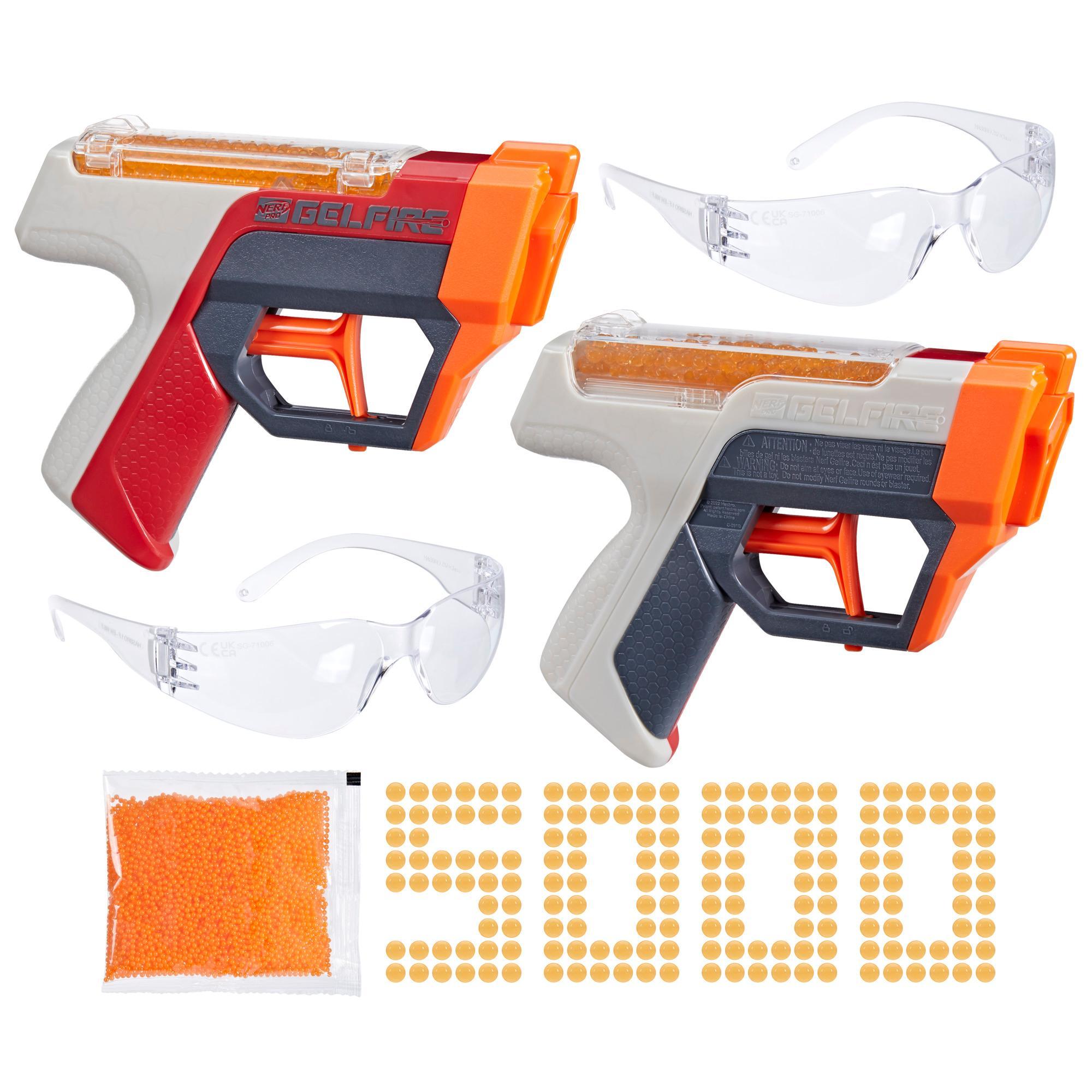 Nerf Pro Gelfire Dual Wield Pack, 2 blasters, 5 000 billes Gelfire, 2 chargeurs-trémie 100 billes intégrés, 2 lunettes product thumbnail 1