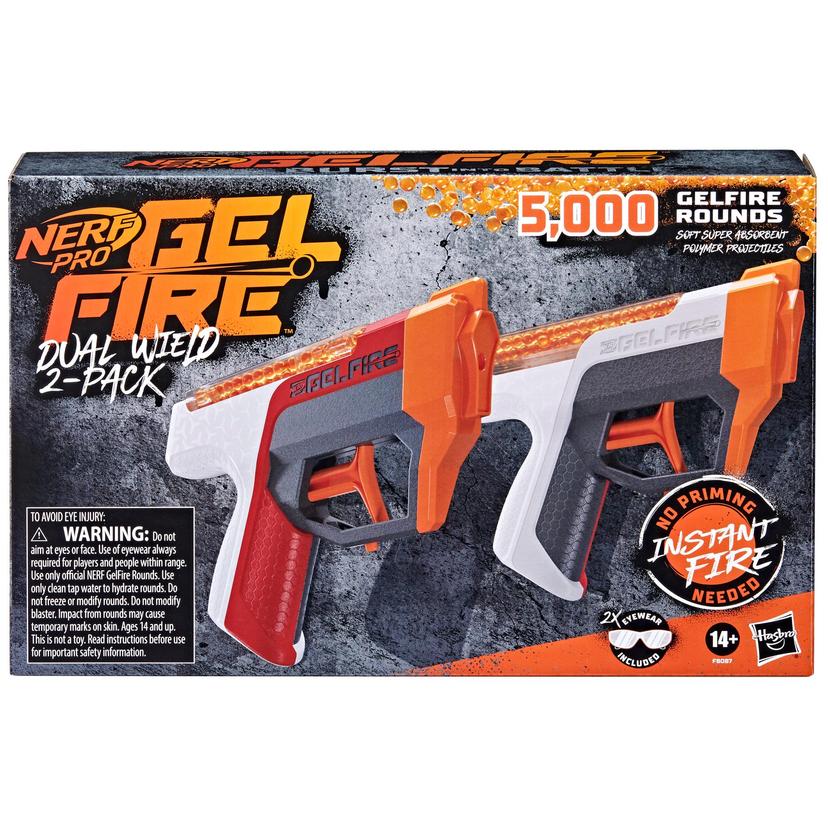 Nerf Pro Gelfire Dual Wield Pack, 2 blasters, 5 000 billes Gelfire, 2 chargeurs-trémie 100 billes intégrés, 2 lunettes product image 1