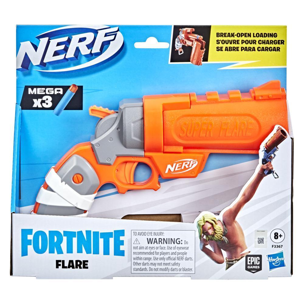 Nerf Fortnite, blaster à fléchette Flare, s'ouvre pour charger, inclut 3 fléchettes Nerf Mega qui sifflent en volant product thumbnail 1