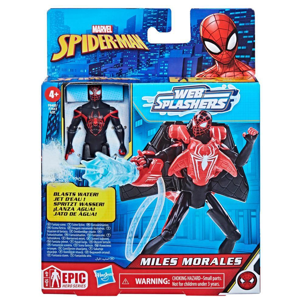 Marvel Spider-Man Aqua Web Warriors, figurine Miles Morales de 10 cm avec accessoire à jet d'eau réutilisable product thumbnail 1