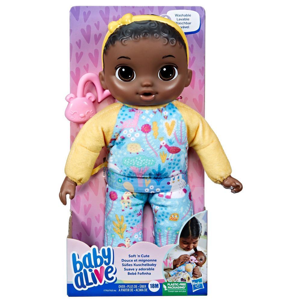 Baby Alive Soft 'n Cute, cheveux noirs, première poupée de bébé, lavable au corps souple, 28 cm, pour jeunes enfants, dès 18 mois, product thumbnail 1