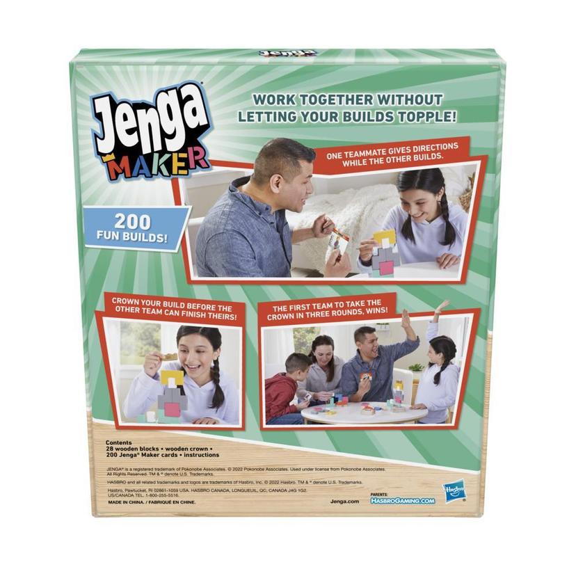 Jenga Maker, tour d'empilage avec blocs en bois massif véritable, jeu pour enfants, à partir de 8 ans, pour 2 à 6 joueurs product image 1