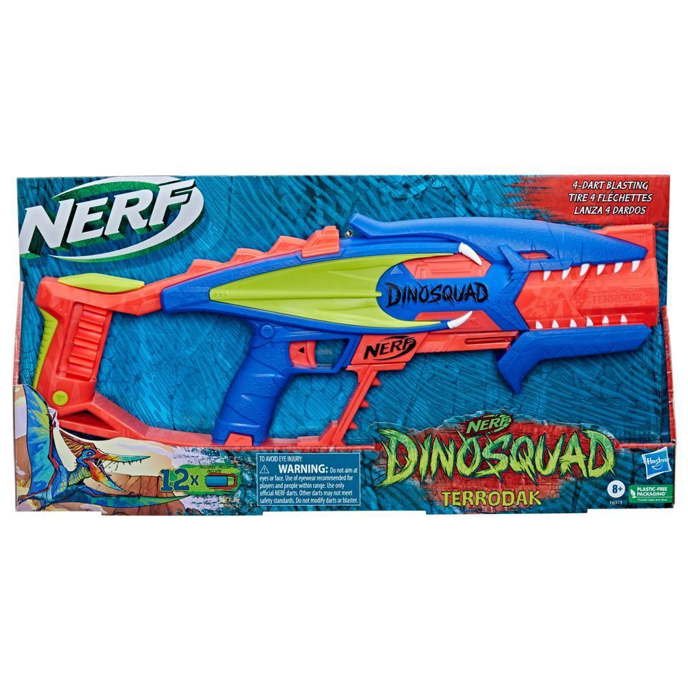 Nerf DinoSquad Terrodak, 12 fléchettes Nerf Elite, blaster Nerf en forme de dinosaure avec canon 4 fléchettes, jeu d'extérieur pour enfants product thumbnail 1