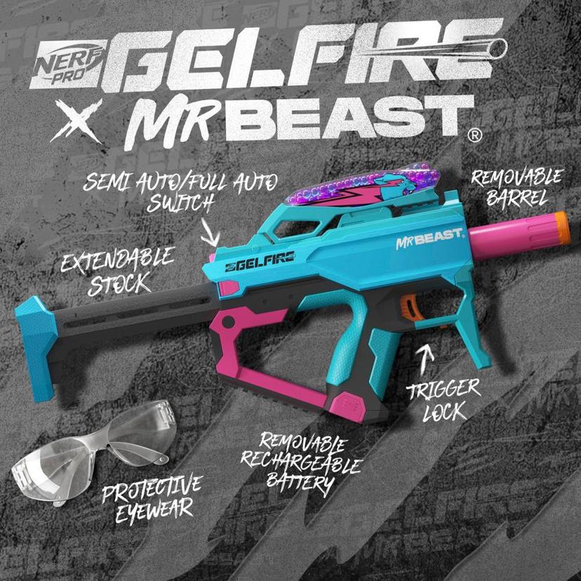 Nerf Pro Gelfire X MrBeast, blaster, 20 000 billes Gelfire, chargeur-trémie, pile rechargeable product image 1