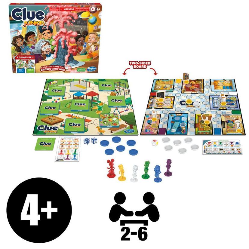 Clue Junior, plateau de jeu réversible, 2 jeux de plateau en 1, jeu d'enquête Clue, dès 4 ans product image 1